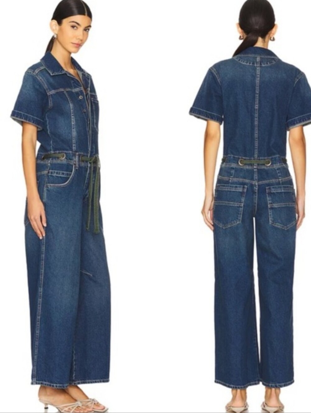 Free People Denim Short-Sleeve Jumpsuit in Medium Blue - Picture 9 of 16